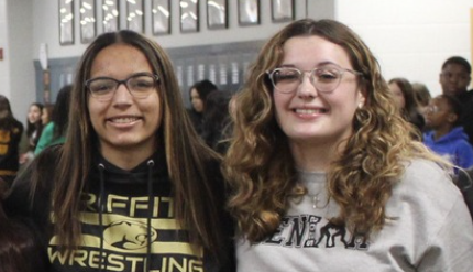 Grace Pinkelton (placed 6th) and Aubrey Miller-Ramirez (placed 2nd) after Sectionals Wrestling Meet on January 3, 2025. 